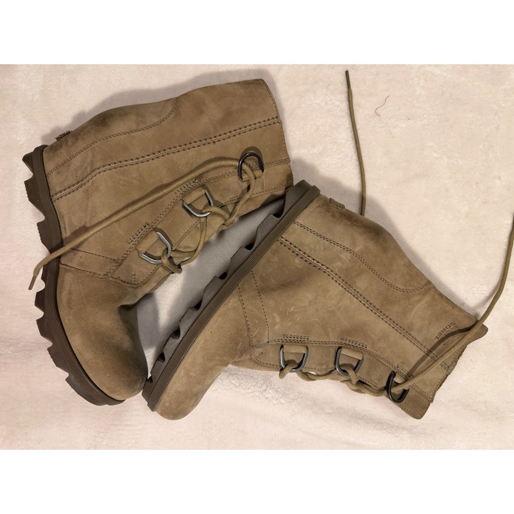 Sorel Joan of Arctic Wedge II Brown Suede Lace Up Ankle Boots Womens